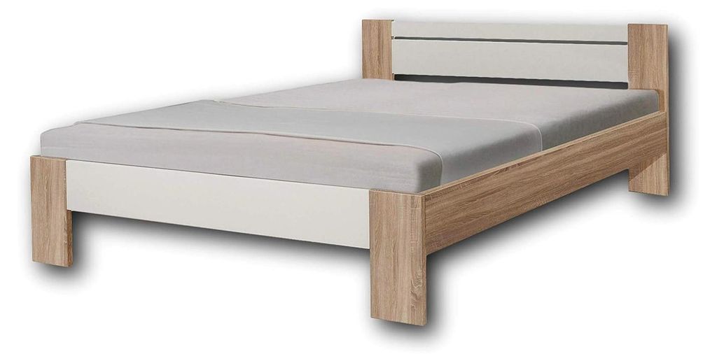 Vega Futonbett 140 x 200 cm - Jugendzimmer Doppelbett in Eiche Sonoma Optik, weiß - 145 x 61 x 204 cm (B/H/T), Eiche Sonoma / Weiß, 204 x 145 x 6...