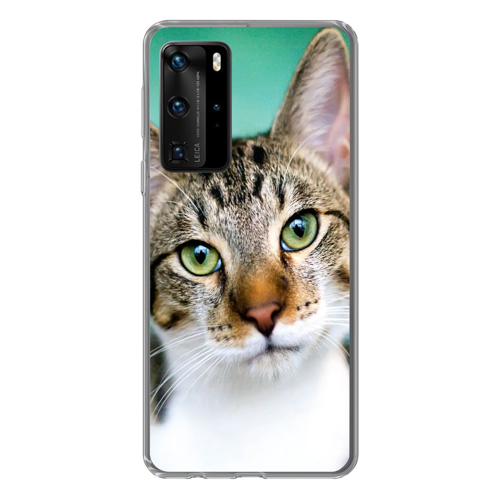MuchoWow Handyhülle Schutzhülle Hülle für Huawei P40 Pro Katze - Porträt - Augen Silikon Softcase Handy Hülle - Schutz