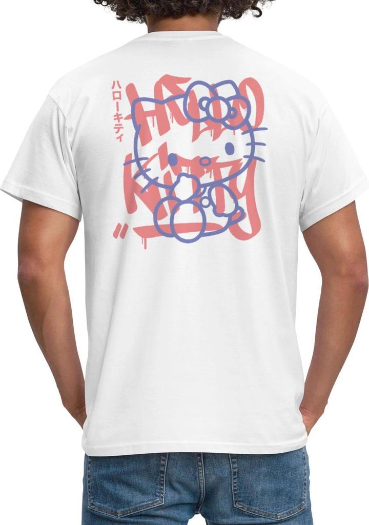 Spreadshirt Hello Kitty Mit Schriftzug Graffiti Stil Männer T-Shirt, L, Weiß