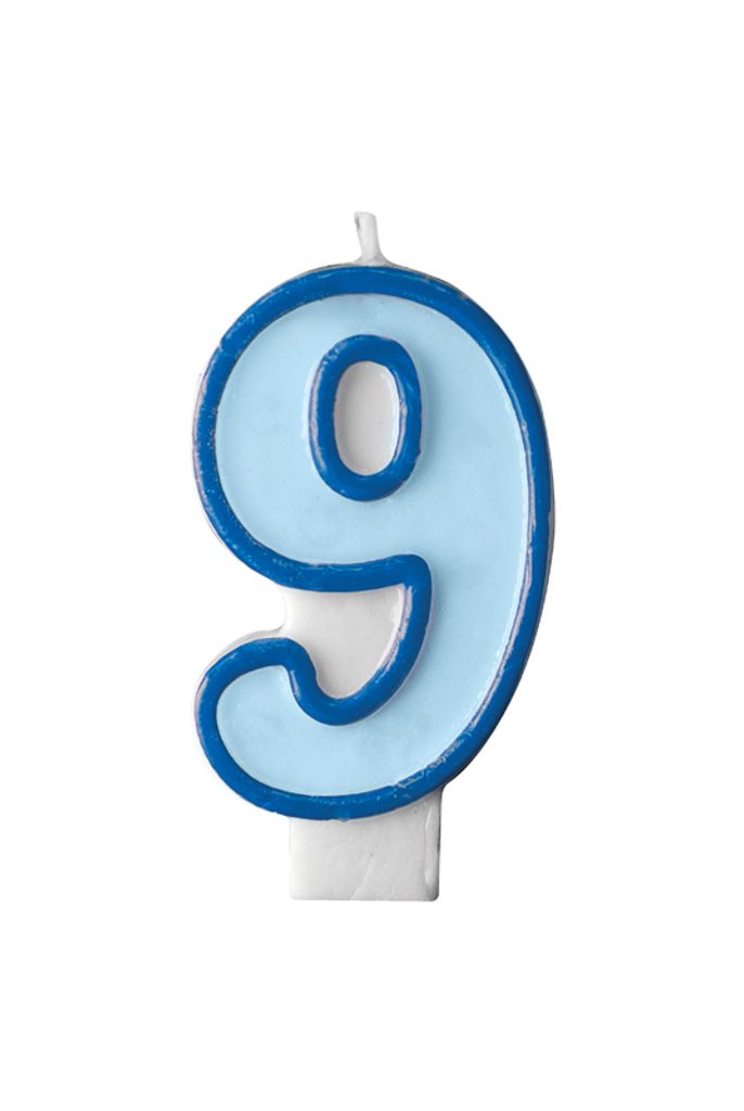 Geburtstagskerze Zahl 9, blau, 7cm