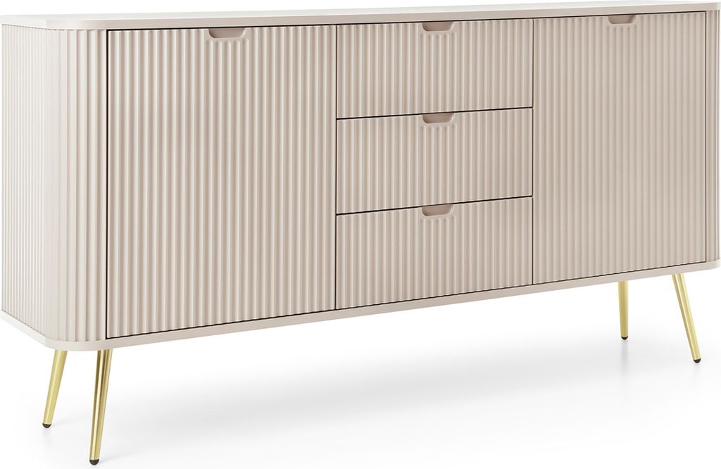 Masseno Kommode ZENZERO 168 cm Sideboard mit 3 Schubladen und 2 Türen für Wohnzimmer Schlafzimmer Modern 168x39x87 cm Kaschmir / Kaschmir