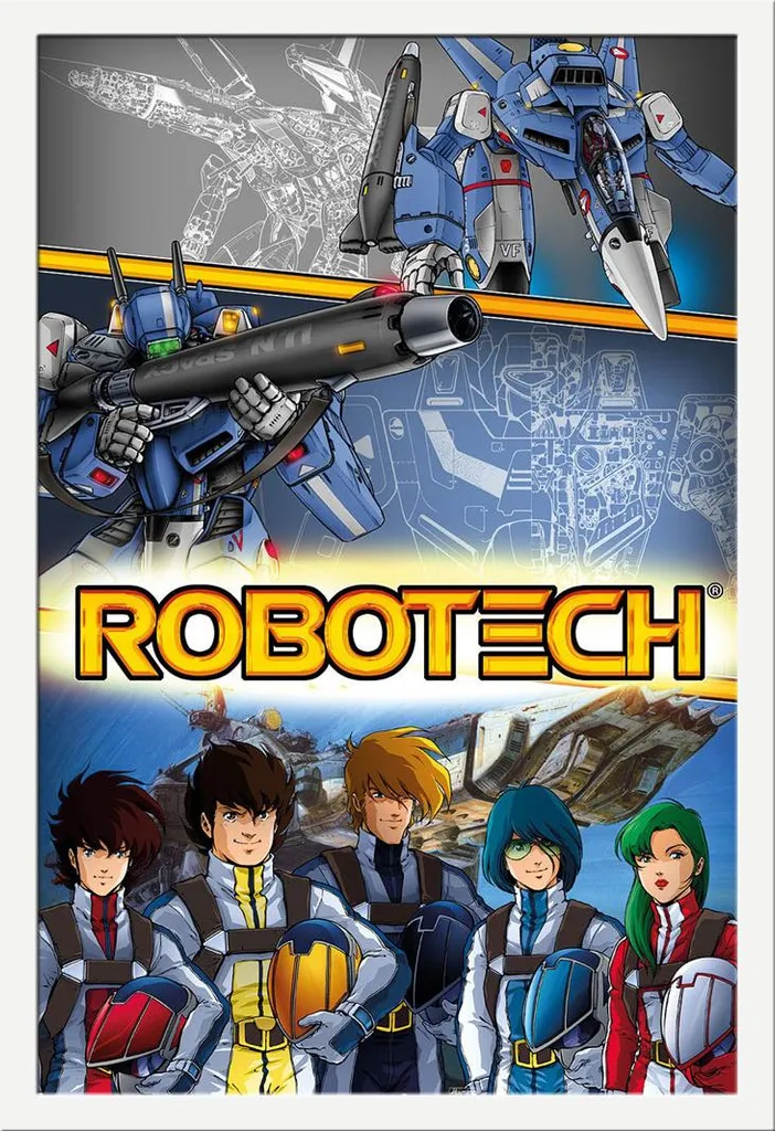 Poster Robotech VF Crew avec cadre Shinsuke Maxi MDF blanc et vitre