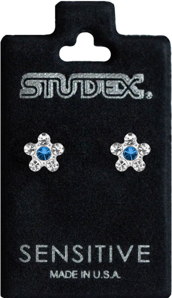 Chirurgenstahl Ohrstecker Blümchen in blau-transparent Studex Sensitive
