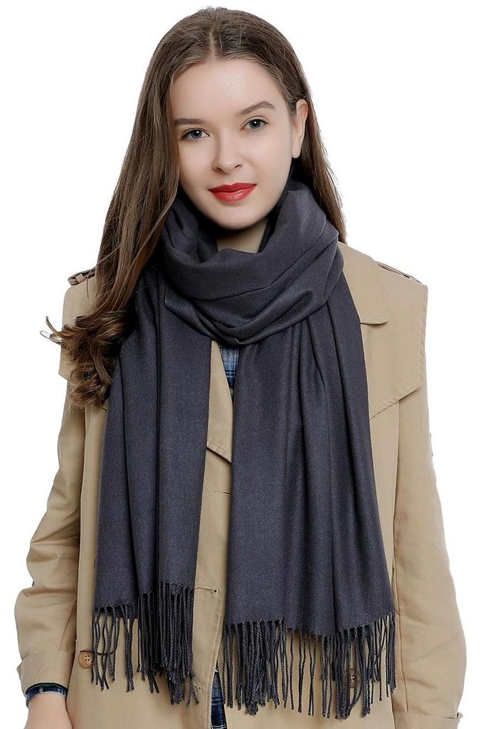 Damen Schal einfarbig weich 185 x 65 cm anthrazit
