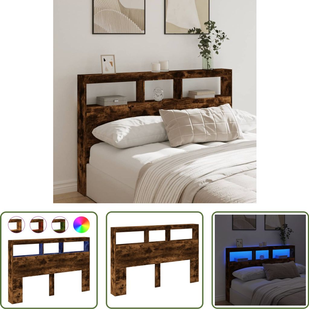 The Living Store LED-Kopfteil mit Ablage Räuchereiche 160x17x102 cm