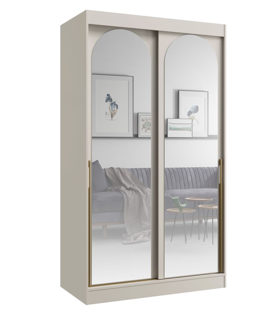 Albello Kleiderschrank CLASSY Kaschmir Gold 120x65x215 cm mit Spiegel & Schiebetüren – Schrank mit 5 Fächern, Kleiderstange, für Schlafzimmer ...