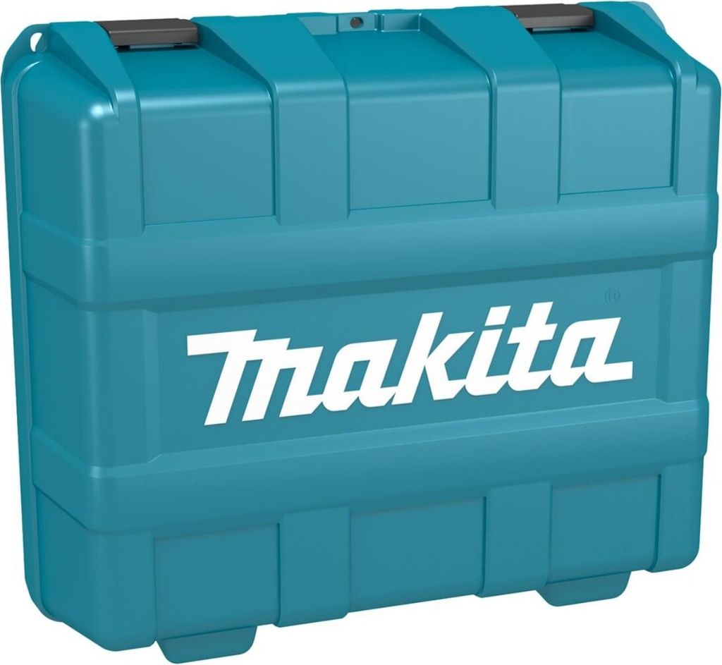 A turquoise transport case with the Makita logo on the front.