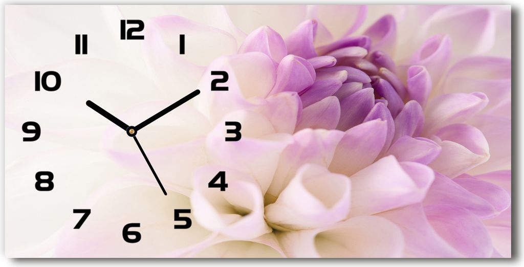Wanduhr aus Glas – 60x30 cm - Glasbild - Glasuhr - Gehärtetes Glas - schwarze-zeiger - Weiße Dahlie