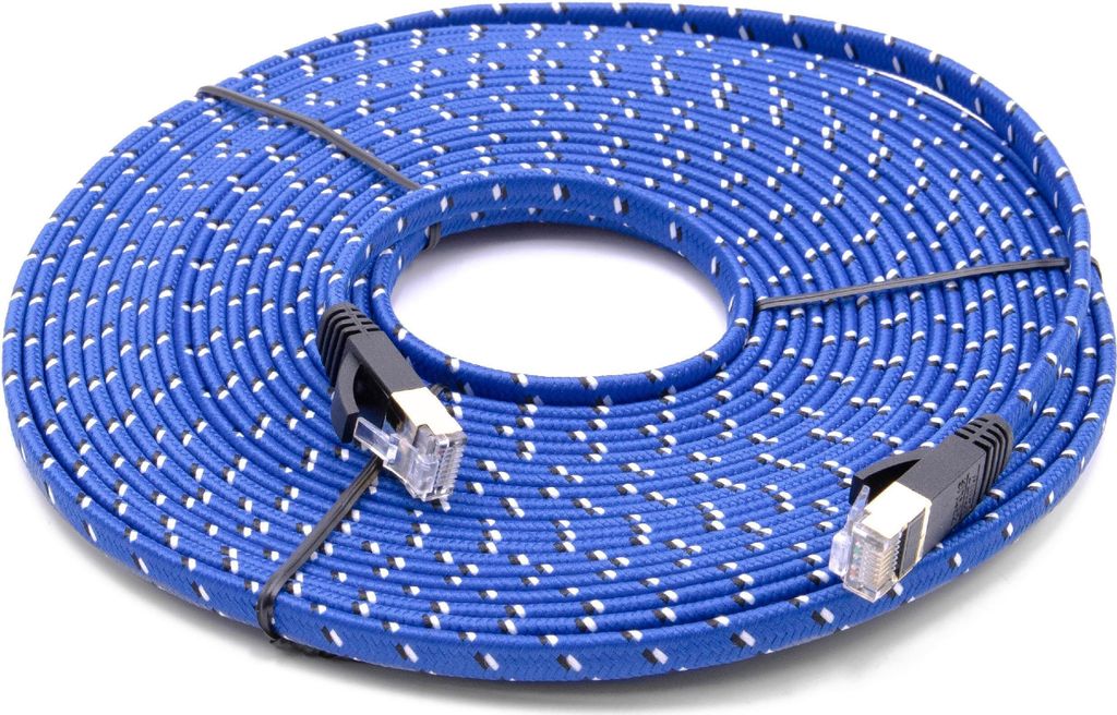 vhbw Netzwerkkabel LAN Kabel Patchkabel Cat7, 8 m Blau, Flach