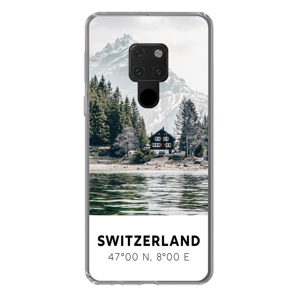 MuchoWow Handyhülle Schutzhülle Hülle für Huawei P40 Lite Schweiz - Berg - Chalet Silikon Softcase Handy Hülle - Handy