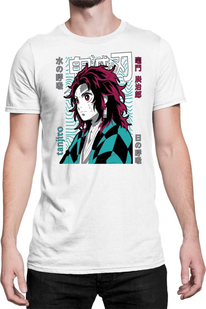 Herren T-Shirt Demon Anime Slayer Kimetsu No Yaiba Tanjiro Kamado 008, Man 2XL / Weiß