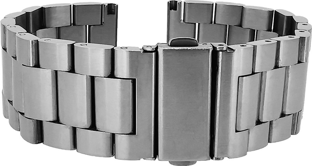 Minott | Uhrenarmband Edelstahl massiv silbern mattiert Faltschließe, Stegbreite:24mm
