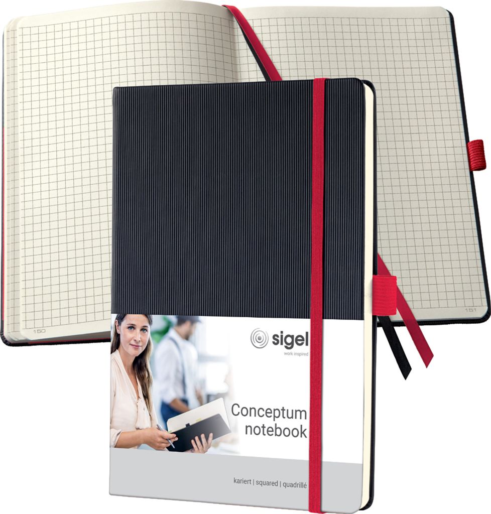 SIGEL CO662 Notizbuch Conceptum, Red Edition, Hardcover, ca. A5, kariert, schwarz/rot, 194 S.
