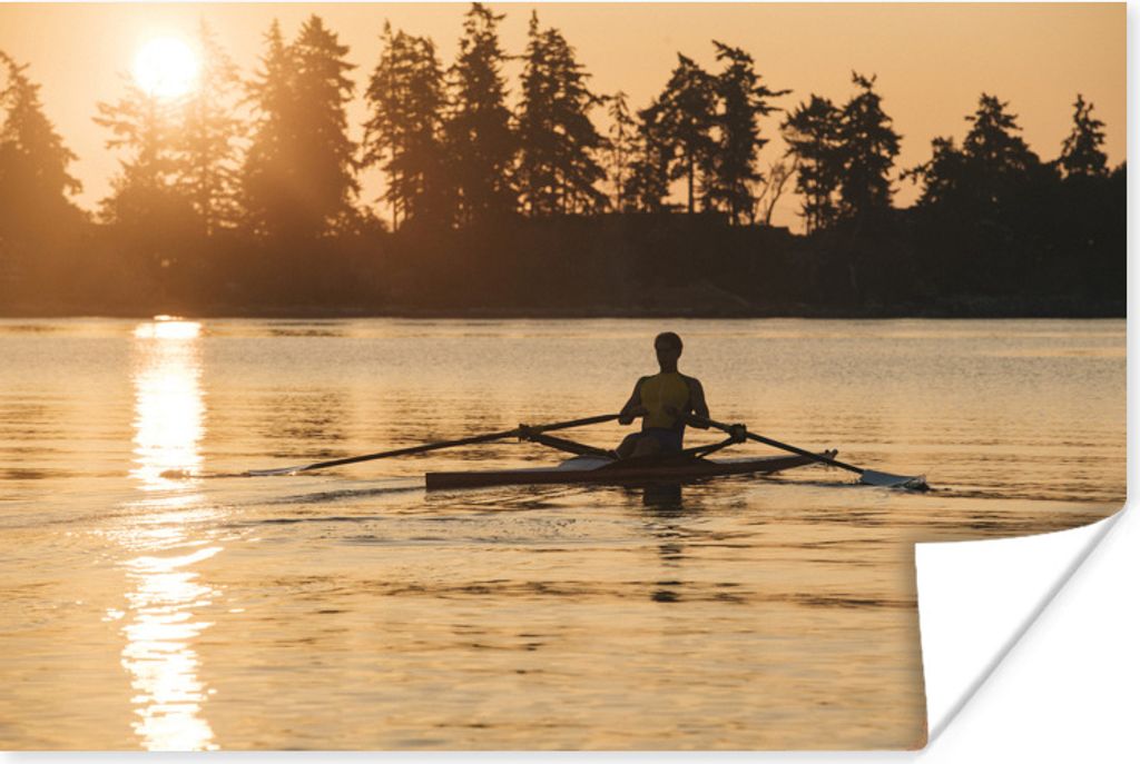MuchoWow Poster Ein Mann rudert bei Sonnenuntergang 180x120 cm - Fotoplakat