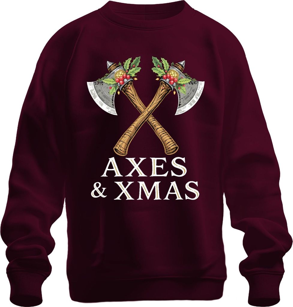 Axes & Xmas Wikinger Axt Weihnachten Geschenk Vintage Uni Sweatshirt Pullover, Burgundy, L