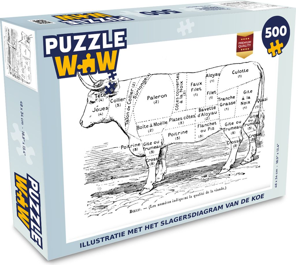 MuchoWow Puzzle 500 Teile Illustration mit der Abbildung der Kuh beim Metzger - 500 Teile - Kinder - Selberbauen - Puzzlespiele
