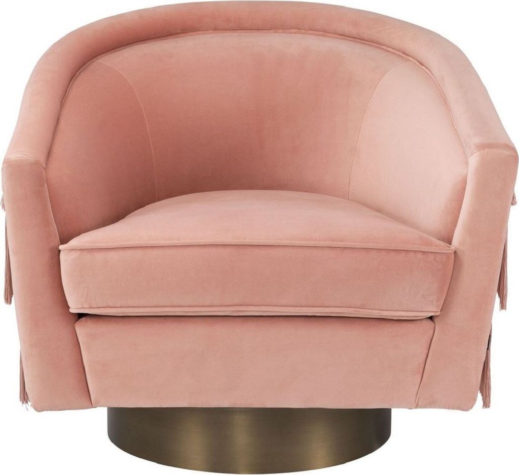 Casa Padrino Luxus Drehsessel Rosa / Mattgold 84 x 82 x H. 74 cm - Wohnzimmer Sessel mit edlem Samtstoff - Luxus Wohnzimmer Möbel