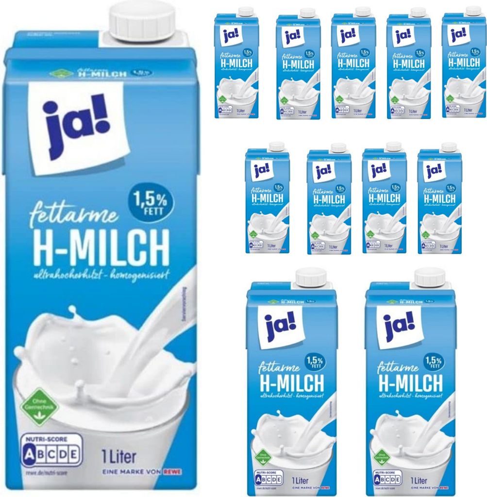 Ja! Milch 1,5% Fett Leckere Kuhmilch je Packung 1 Liter 12 Stück Kuhmilch x 12 Packung
