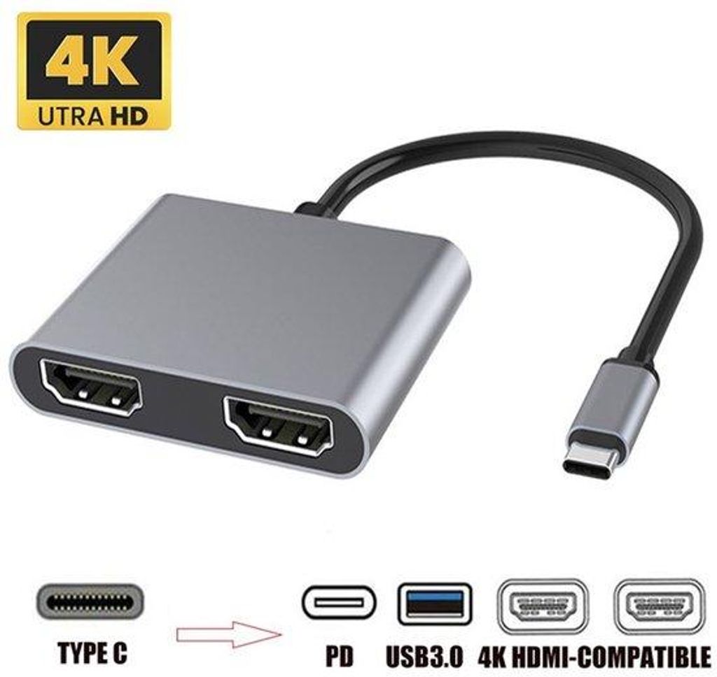 USB 3.0 Dockingstation mit USB-C, doppelter HDMI und PD-Hub für Bildschirmvergrößerung