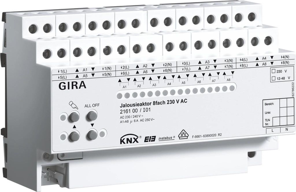 GIRA 216100 Jalousieaktor 8fach AC 230V Hand KNX REG