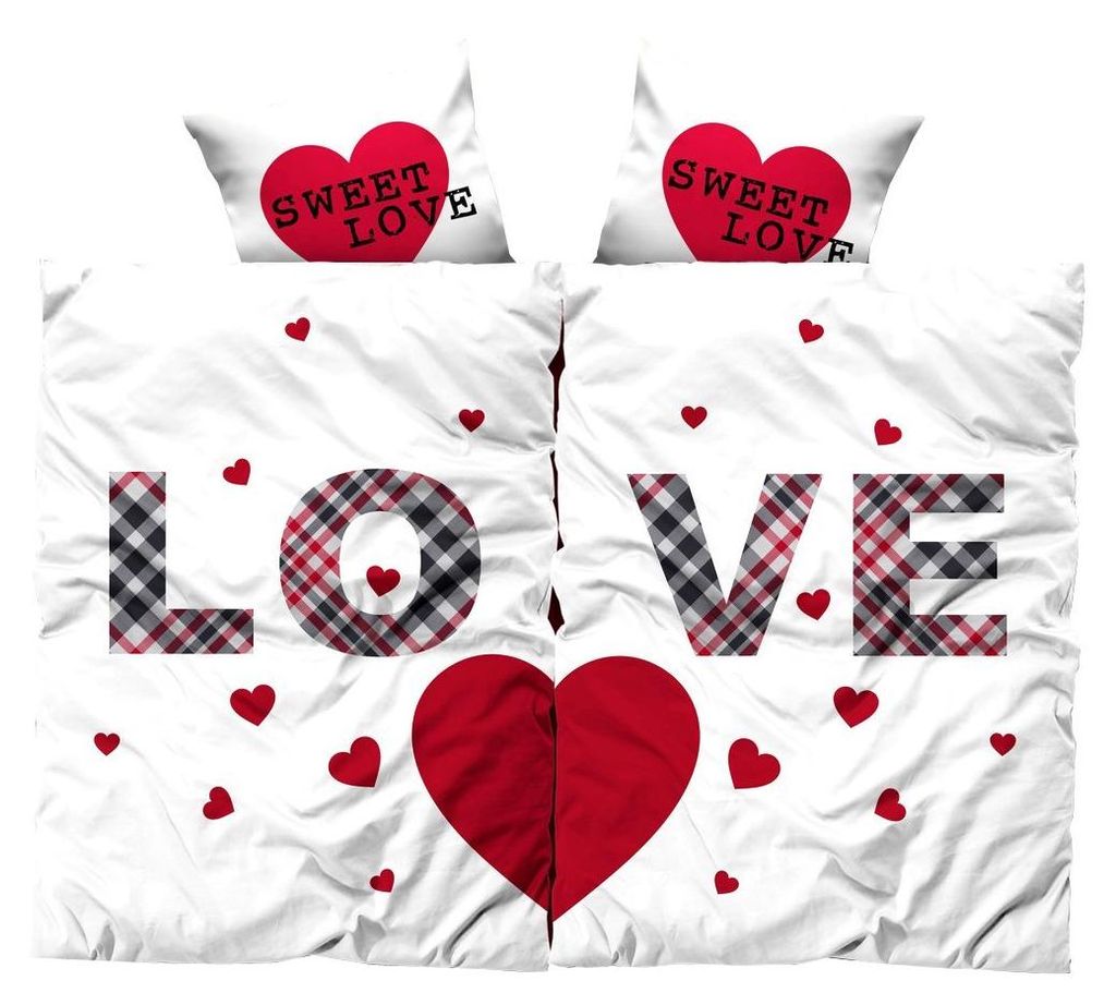 Bettwäsche 135x200 cm Love Partnerbettwäsche weiß rot Herz Produktbild 