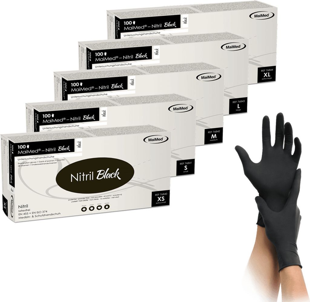 Maimed Guanti In Lattice Neri – 100 Pezzi, Senza Talco, Resistenti Agli Strappi, Certificati CE, Taglia S-XL
