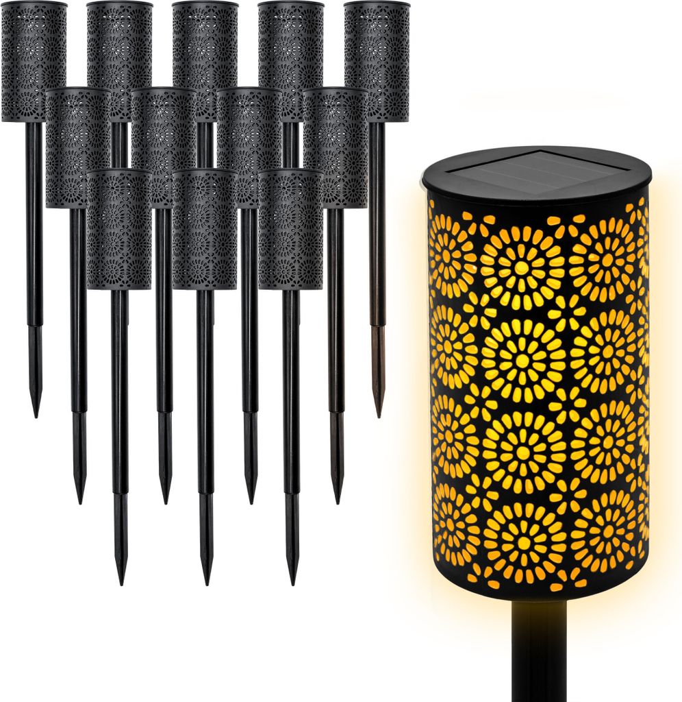 1.01 LED Solar Fackel in schwarz - 12 Stück / ca. 49 cm - Garten Leuchte mit 12 LED und Flammen Effekt (12 Stück / 1 Karton)