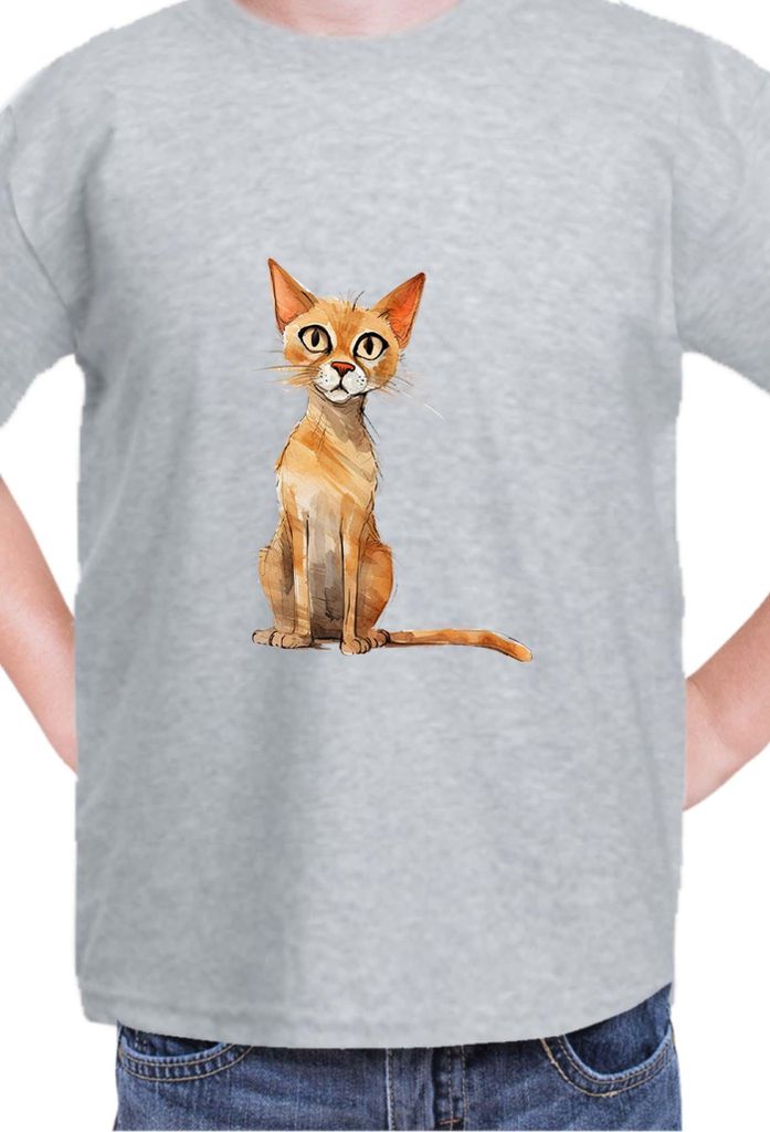 Kinder T-Shirt Funny Cats Breeds Arabian Mau Cat, 9-11 Jahr - 140 / Grau