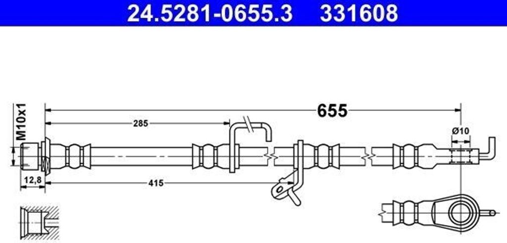 ATE 24.5281-0655.3 Bremsschlauch Vorne Links für TOYOTA Verso (R2) Auris Kombi (E18) AURIS (NZE18, ZRE18) Corolla Limousine (E18, ZRE1) VERSO VAN ...