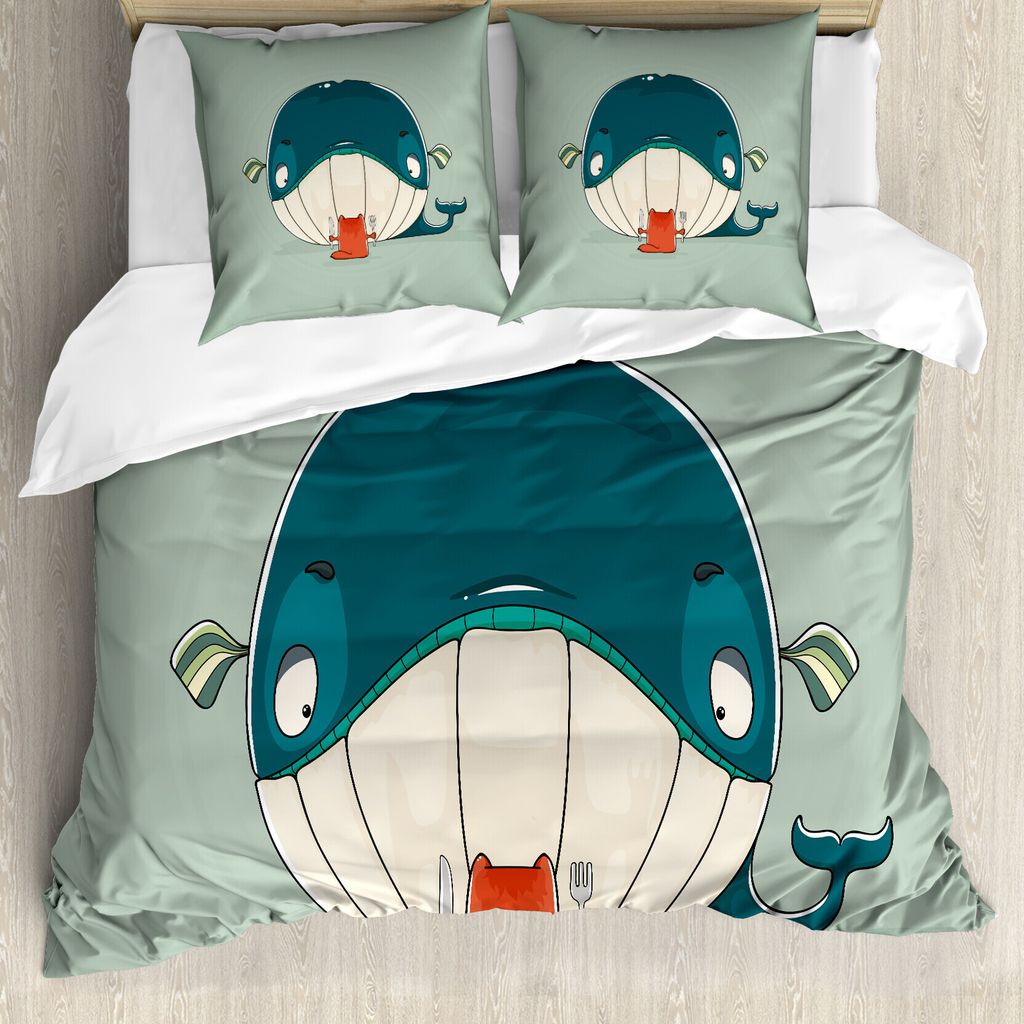 ABAKUHAUS Walfisch Bettbezugs Set Für Doppelbetten, Abendessen Katze Speise, Milbensicher Allergiker geeignet mit Kissenbezügen, Mandelgrün Mehr...
