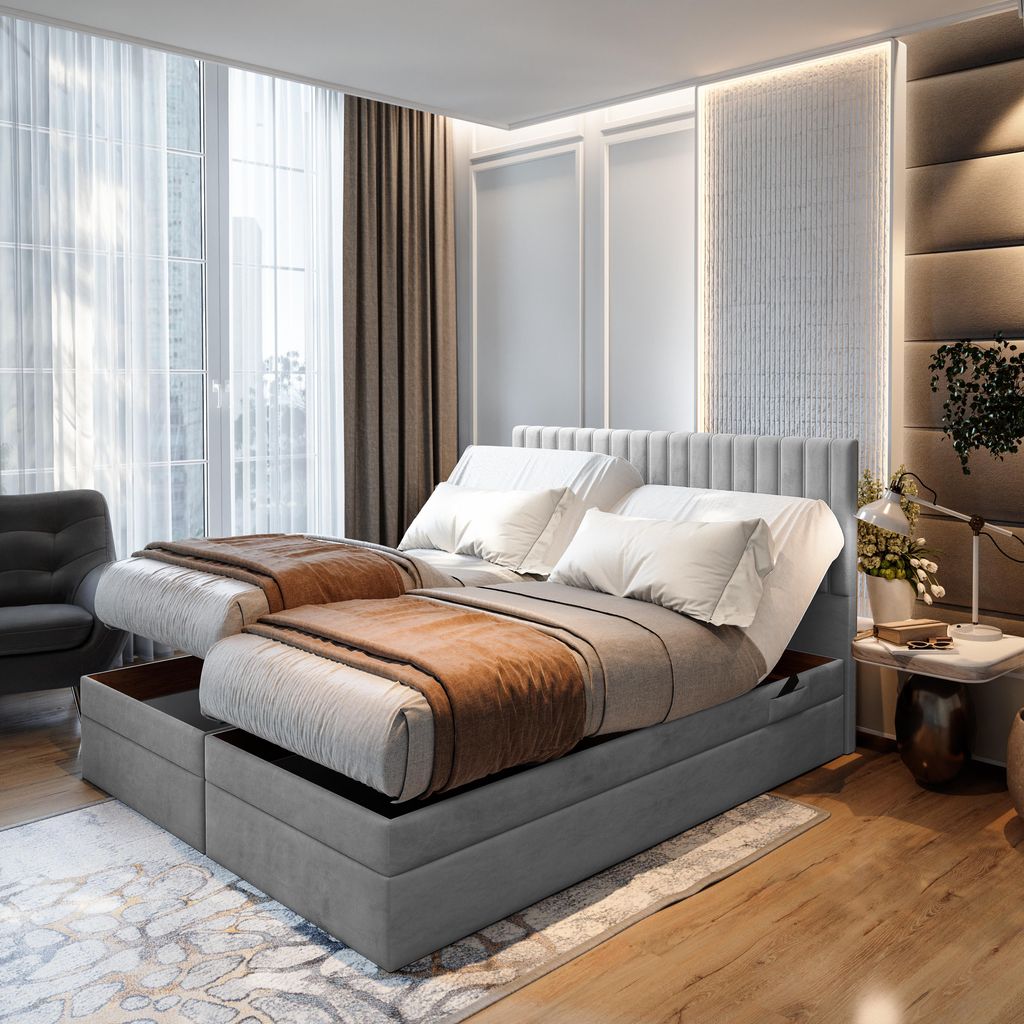 TRADA Boxspringbett Adele, 160x200, Grau, elektrisch Produktbild 