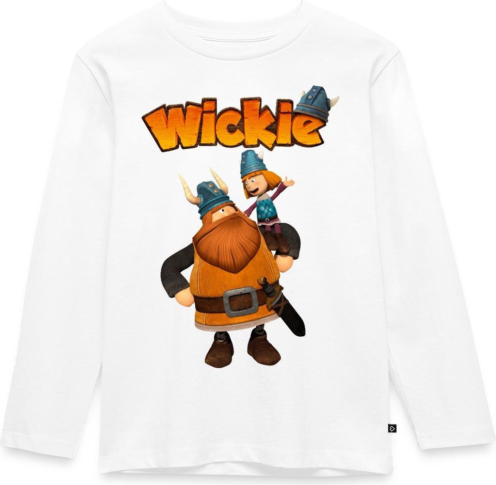 Spreadshirt Wickie Und Die Starken Männer Wickie Mit Papa Halvar Kinder Premium Langarmshirt, 122/128 (6 Jahre), Weiß