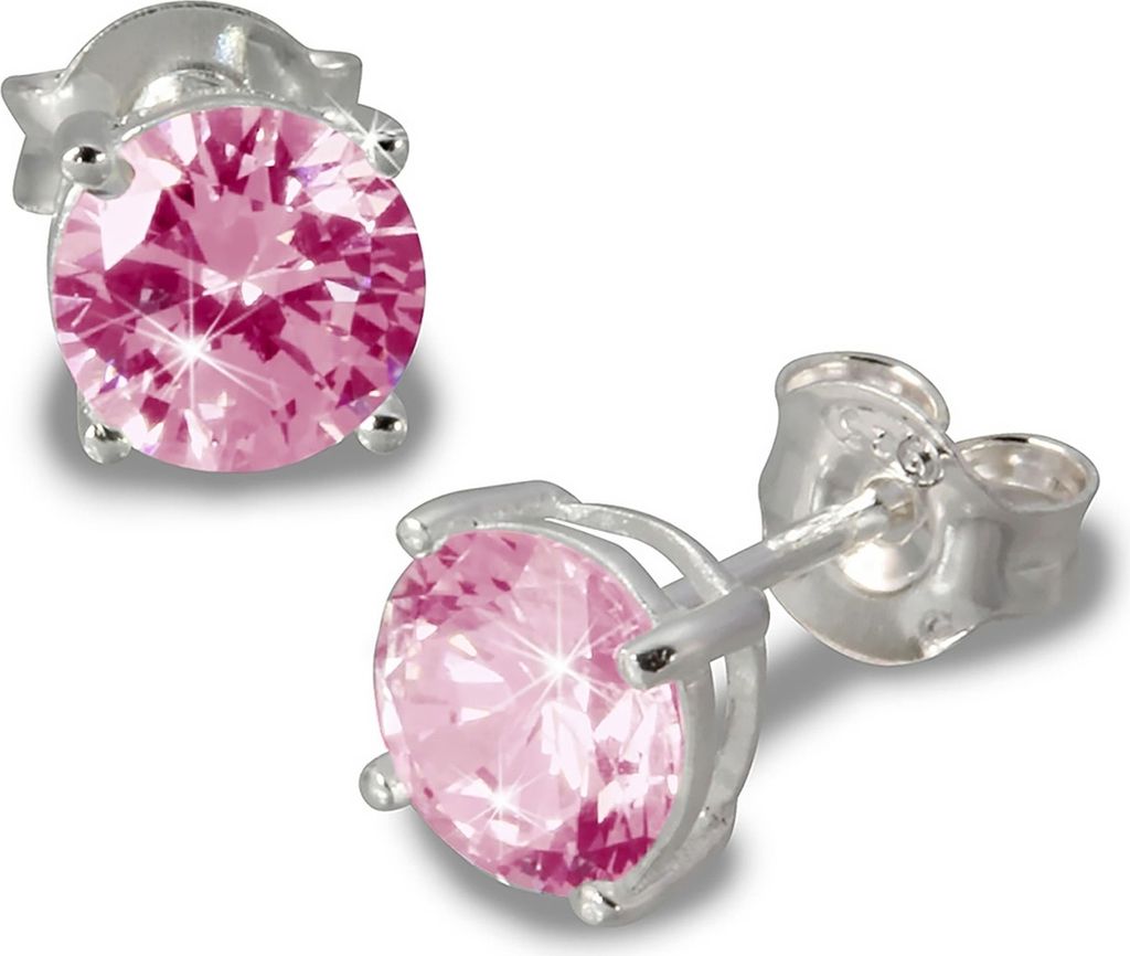 SilberDream Ohrstecker Damen Silber rosa rund Zirkonia Ohrringe 6mm SDO716A