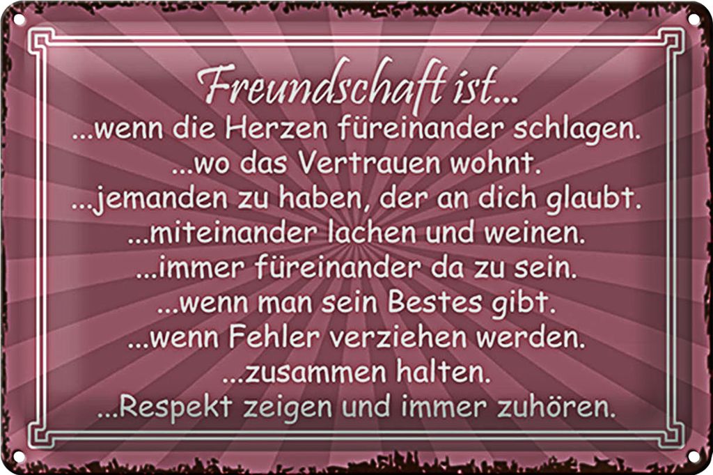Blechschild Spruch 40x30cm Freundschaft ist wenn Herze