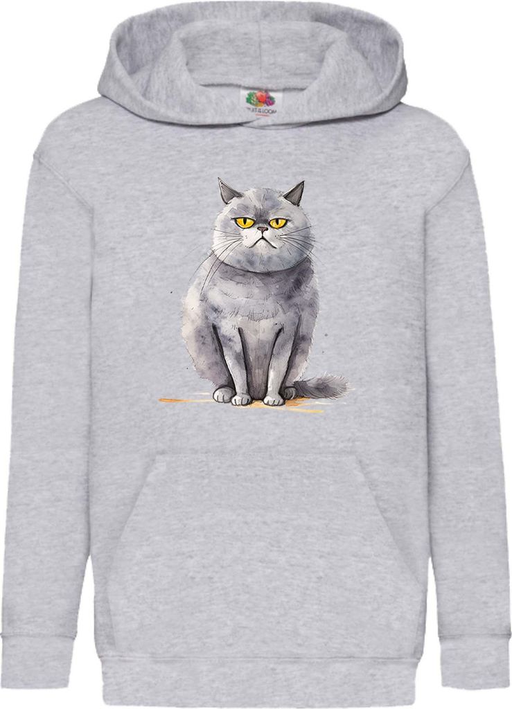 Kinder Kapuzenpullover Funny Cats Breeds British Shorthair Cat 018, 9-11 Jahr - 140 / Grau
