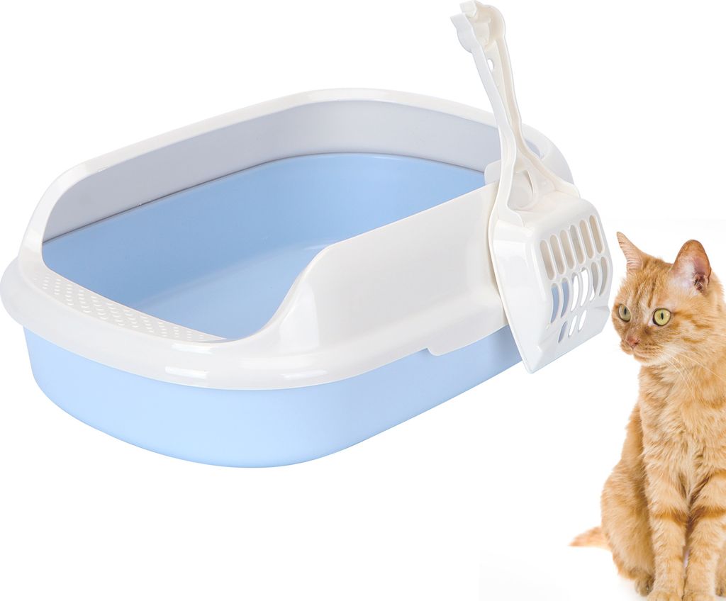 Katzenklo mit Schaufel,Katzenpflege, Katzentoilette, Schalentoilette, Katzenstreu-Schale, offen, aus Kunststoff, Größe L:55*39*19CM