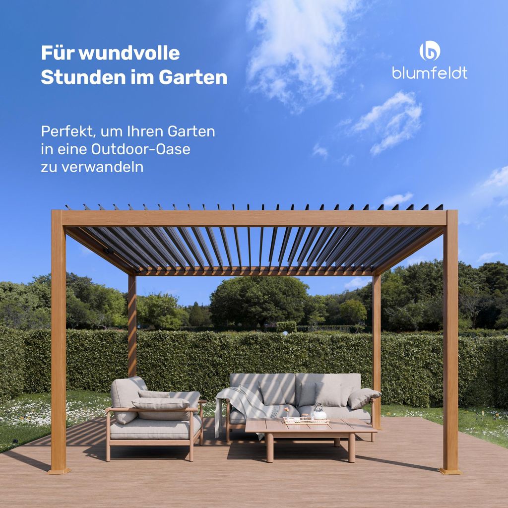 Blumfeldt Pergola 3x4 m - Verstellbares Lamellendach, UV-Schutz, Aluminium-Rahmen, Rostfrei, Wetterfest, Ideal Für Terrasse & Garten, Ganzjährig ...