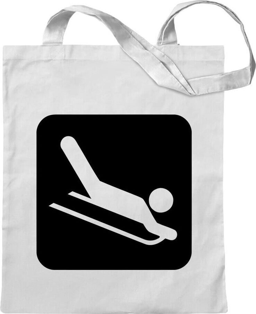 Kiwistar - Baumwolltasche - weiss - Rodelbahn Piste Piktogramme - Tragetasche Stoffbeutel Umhängetasche langer Henkel