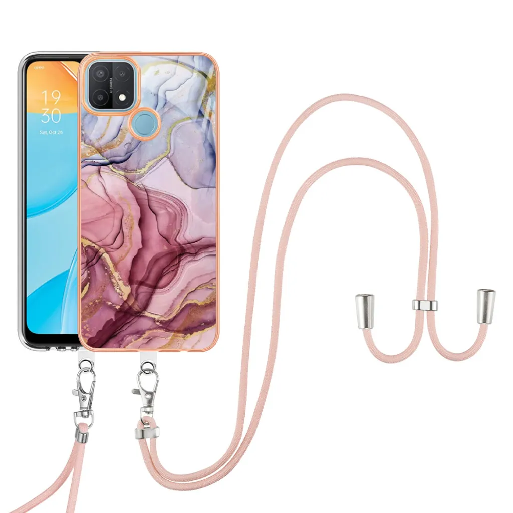 Custodia con cinturino per OPPO A15 / A15S, bumper in TPU a fantasia, custodia protettiva con cinturino regolabile Oro rosa