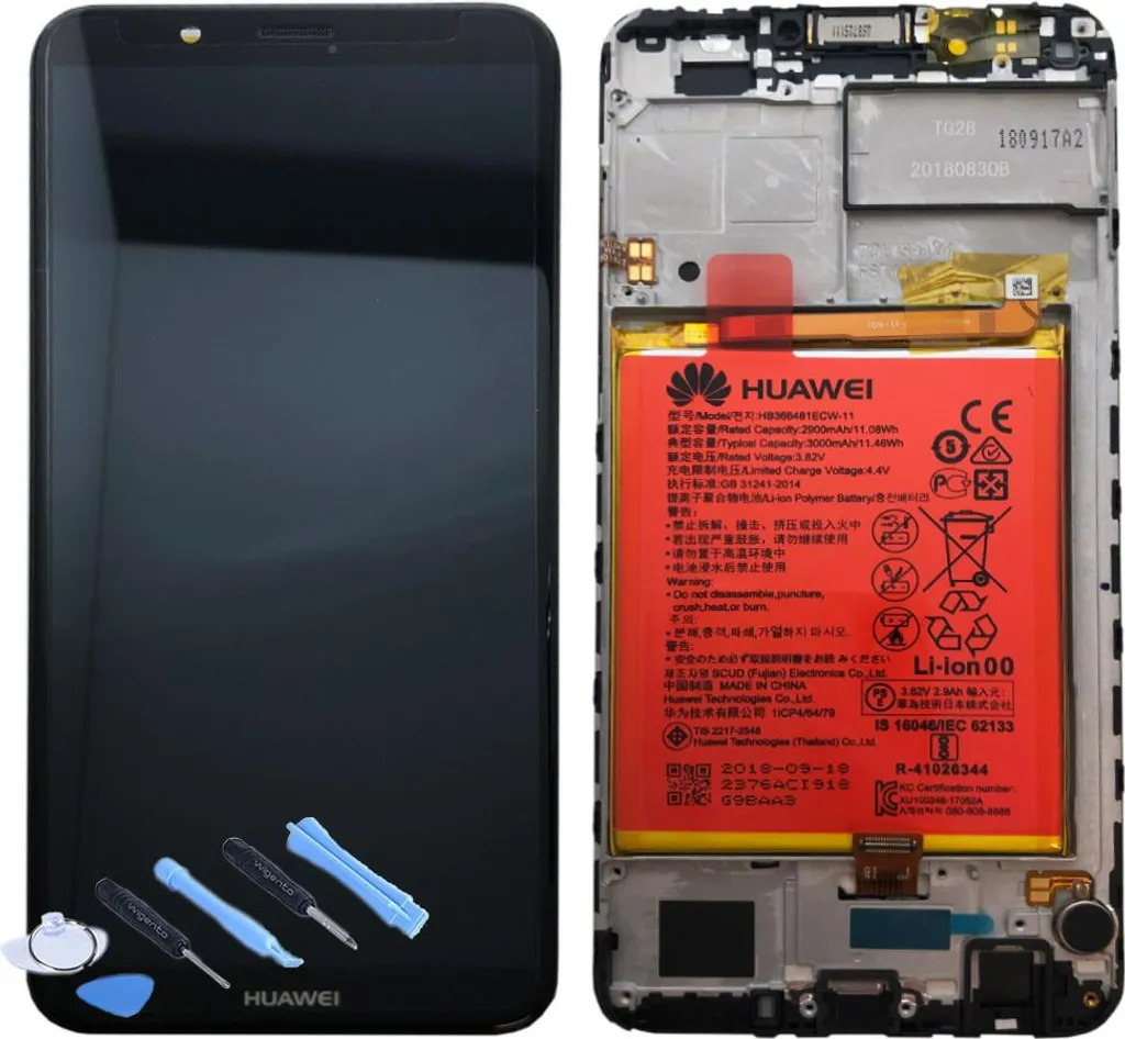 Service Pack Huawei Y7 2018 Écran LCD Cadre Noir et Batterie 02351USA Neuf