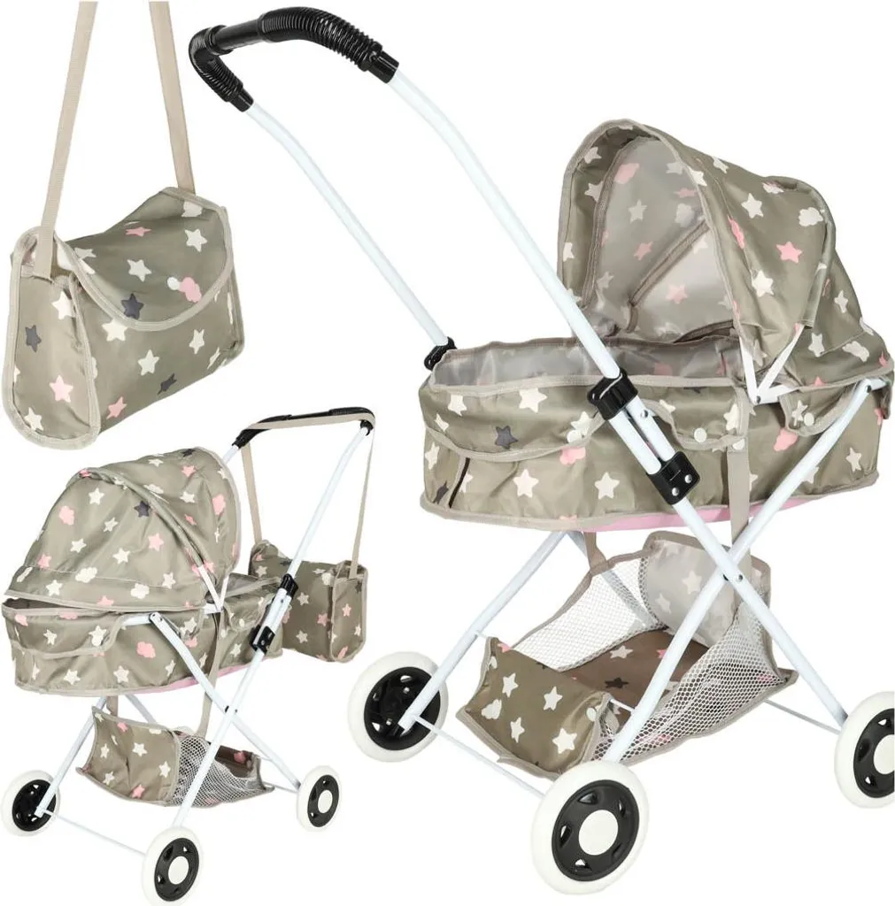 Poussette de poupée gondole profonde stable avec sac étoiles pratique