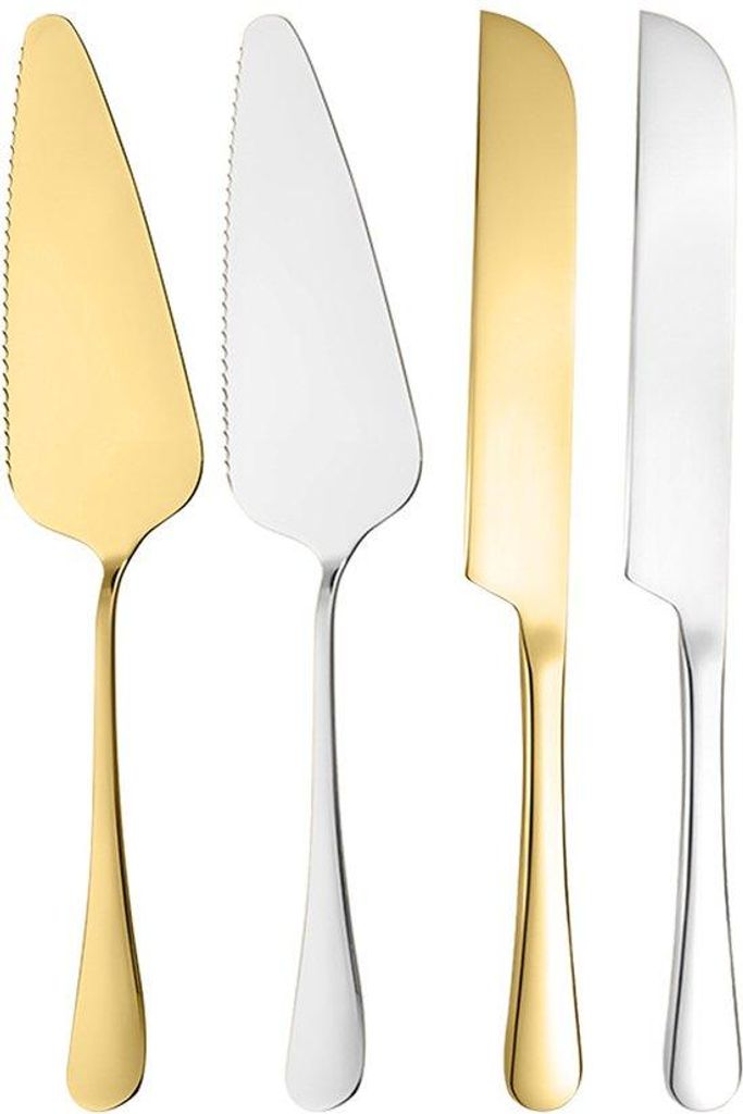 4-teilige Hochzeitstortenmesser, Hochzeitstortenmesser aus Edelstahl, Hochzeitstortenmesser und -Gabel, Törtchenmesser, ideal für Geburtstage, Fe...