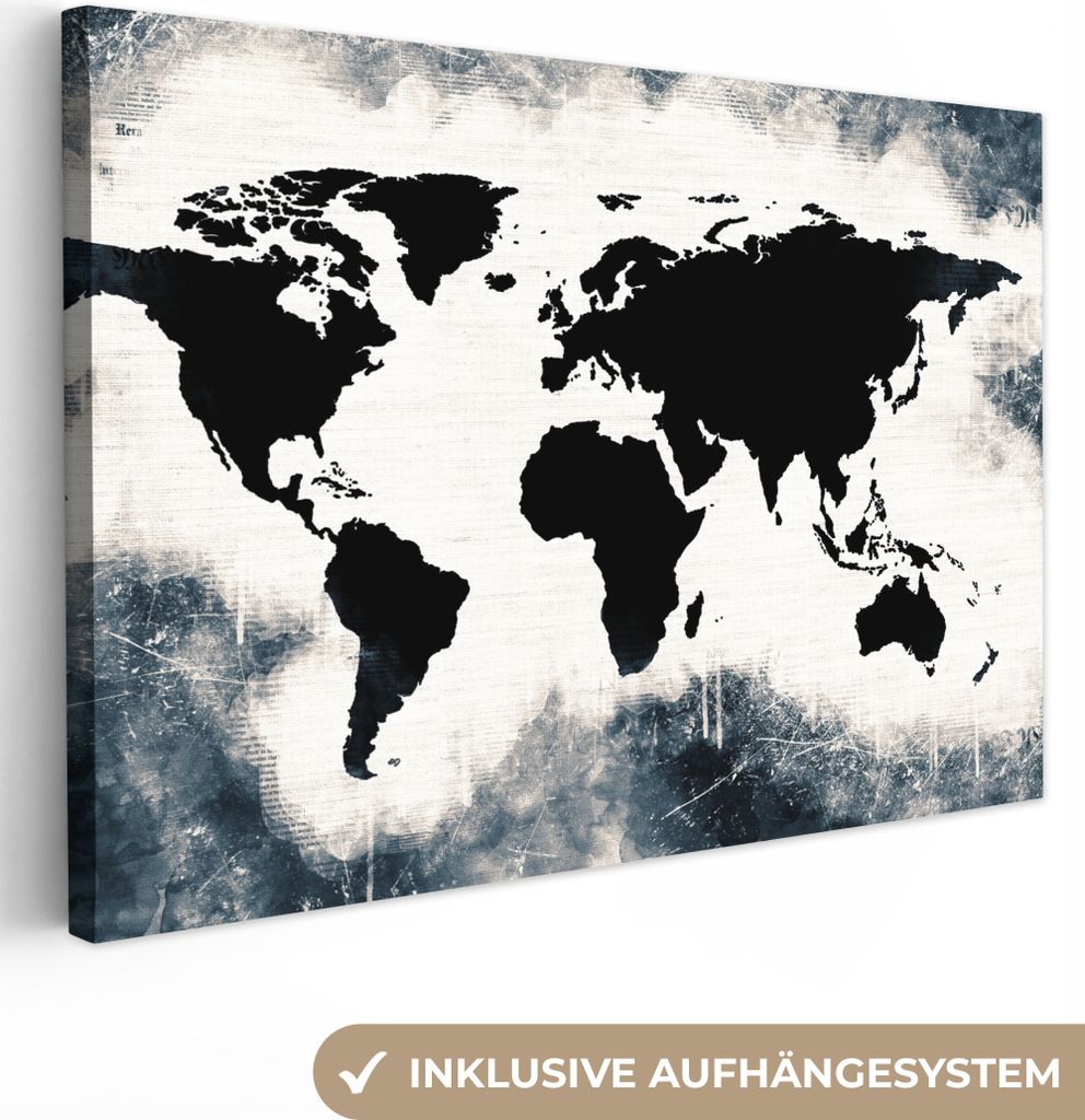 OneMillionCanvasses - Leinwandbilder - 150x100 cm, Weltkarte - Holz - Schwarz, Wandbilder Kunstdruck Wanddekoration