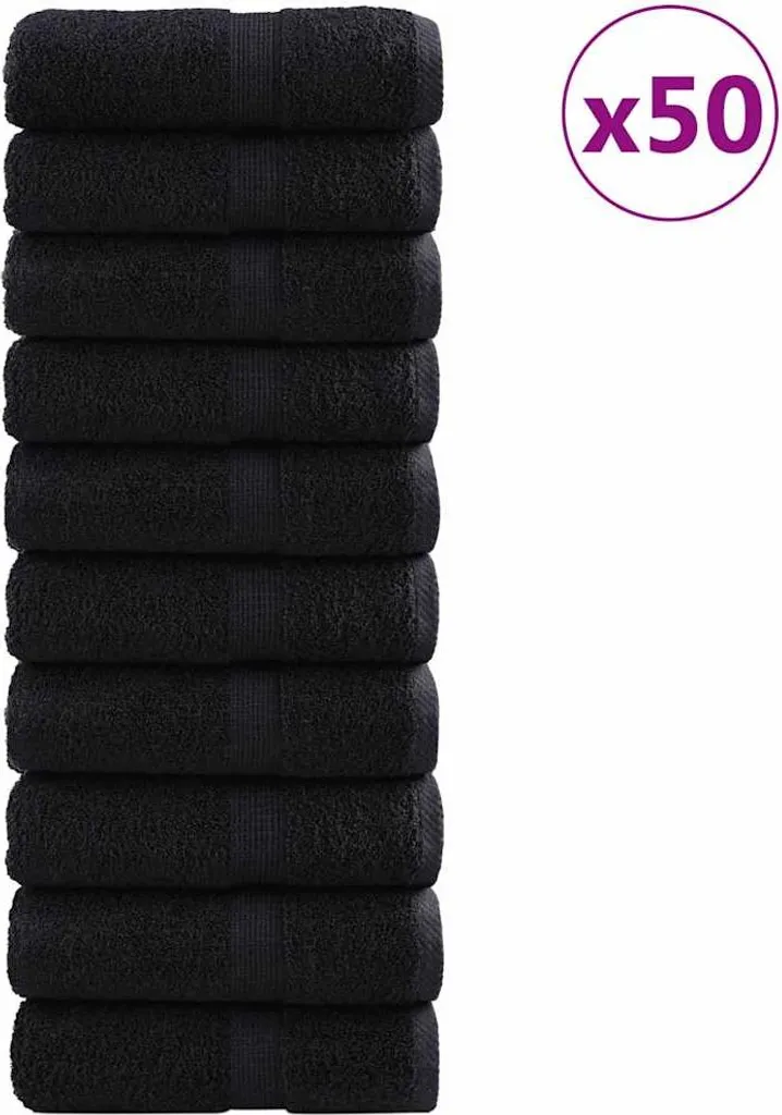 Set 50 Asciugamani Neri SOLUND vidaXL 30x50 cm Cotone Premium 600g