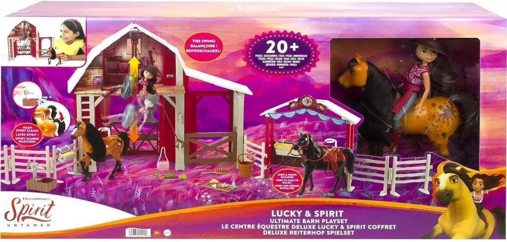 Spirit Untamed Reiterhof Spielset Deluxe XXL – Pferdestall mit Lucky & Spirit + Zubehör – Mattel Kinder Spielzeug – Geschenk für Mädchen a...