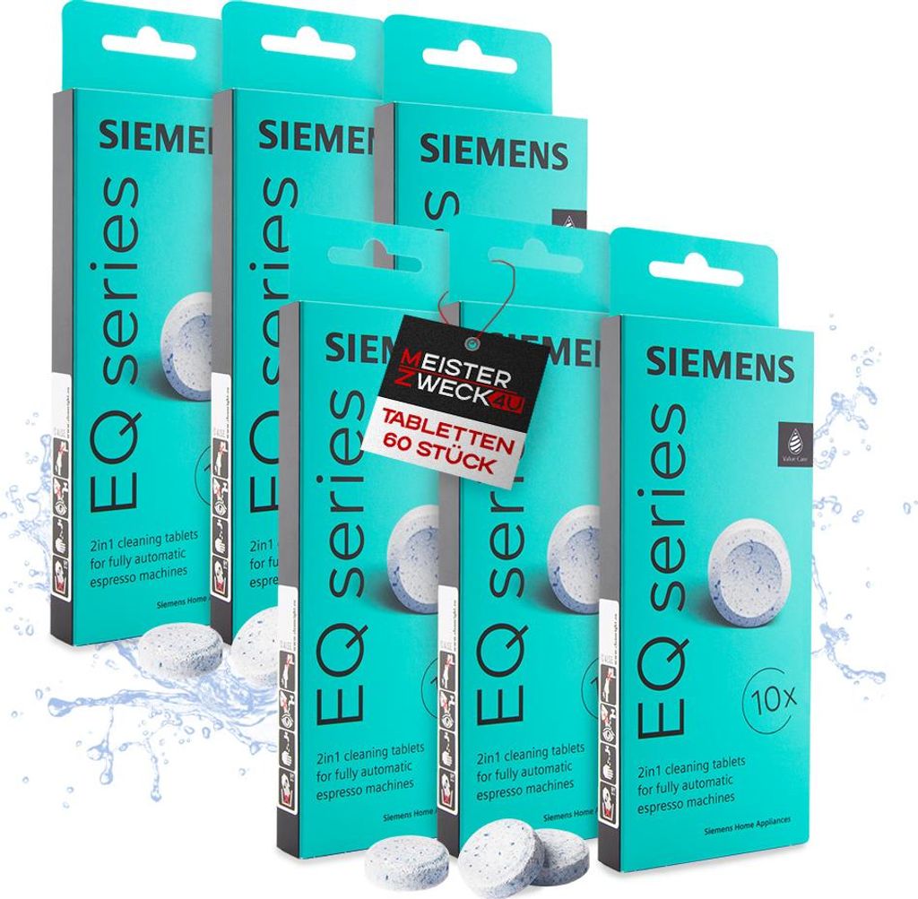 MEISTERZWECK4U - Siemens TZ80001A Reinigungstabletten 6x10 für EQ Series Kaffeevollautomaten - entfernt Kaffeeöl Rückstände, Reiniger Kaffeeaut...