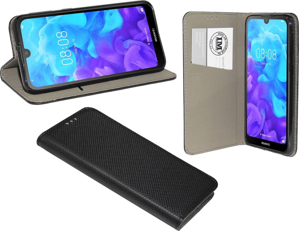 cofi1453 Buch Tasche "Smart" kompatibel mit HONOR 8S Handy Hülle Etui Brieftasche Schutzhülle mit Standfunktion, Kartenfach Schwarz