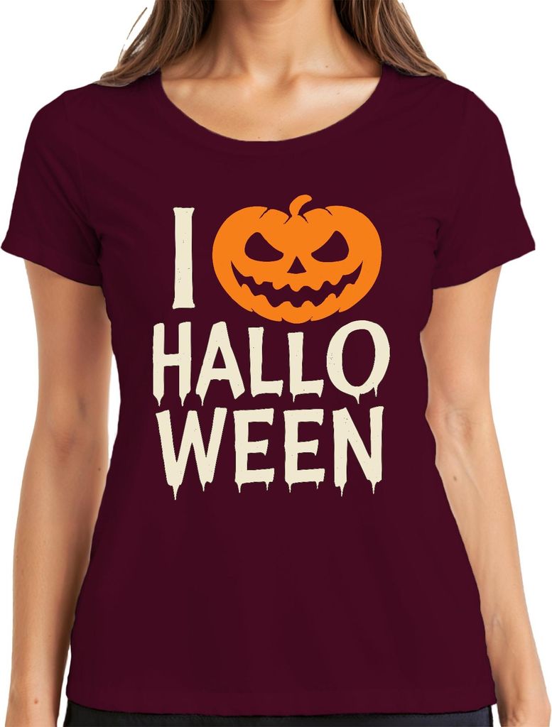 Ich liebe Halloween Kürbis Grusel Spukparty Kostüm Kinder Vintage Damen T-Shirt, Burgundy, L