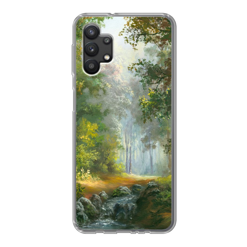 MuchoWow Handyhülle Schutzhülle Hülle für Samsung Galaxy A32 5G Wald - Ölgemälde - Sommer Silikon Softcase Handy Hülle - Softcase