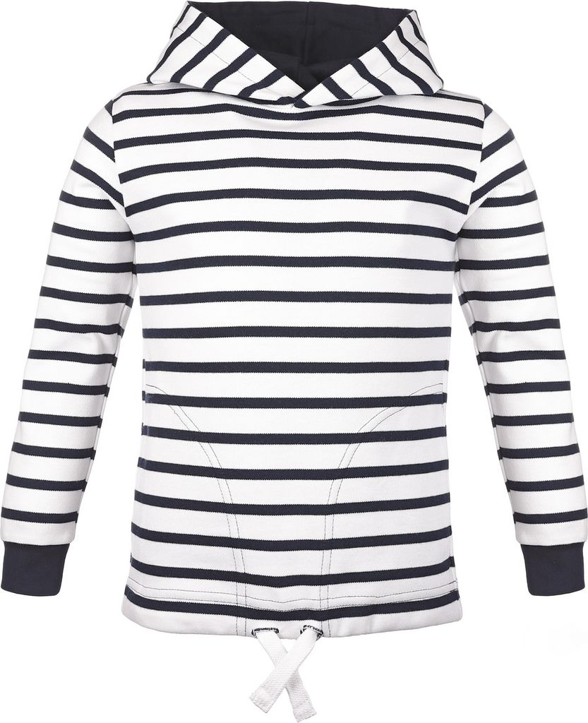 modAS Bretonisches Kinder Kapuzenshirt – Mädchen Jungen Longsleeve Kapuzen-Pullover Langarm Shirt mit Streifen aus Baumwolle in Weiß/Blau Grö...